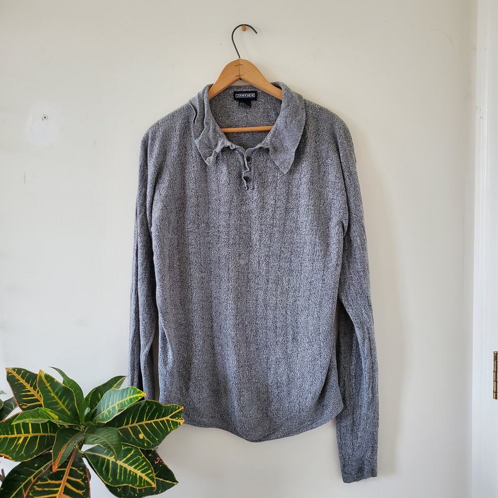 Vintage Jantzen Grey Marled Polo Sweater